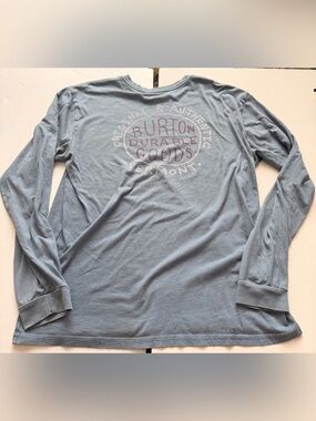 Burton Durable Goods Long Sleeve T Shirt Large Blue Gray Logo Graphic Snowboard